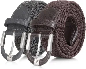 [2 Pack] Mio Marino Stretch Belts for Men - Golf belt & Jean Elastic Belt - Gift Box