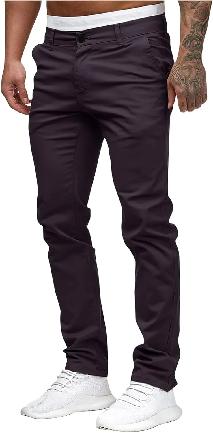 2021 Mens Chino Fit Flat Front Dress Pants Casual Cotton Jeans Slim Fit Skinny Stretchy Slacks Tapered Trousers