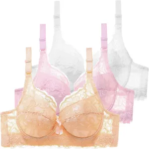 3 Pcs Lace Bras for Women, No Underwire V Neck Bralettes for Women Everyday T Shirt Bra Stretchable Straps Bra
