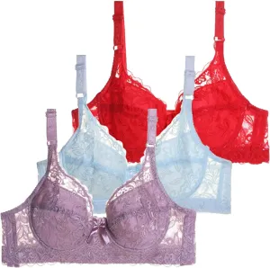 3 Pcs Lace Bras for Women, No Underwire V Neck Bralettes for Women Everyday T Shirt Bra Stretchable Straps Bra