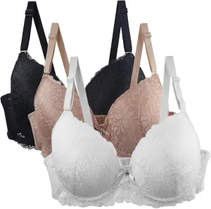 3 Piece Bra Packs Women Floral Lace Wireless Everyday Bras Push Up Smooth Bralettes Supportive Wire Free T Shirt Bra