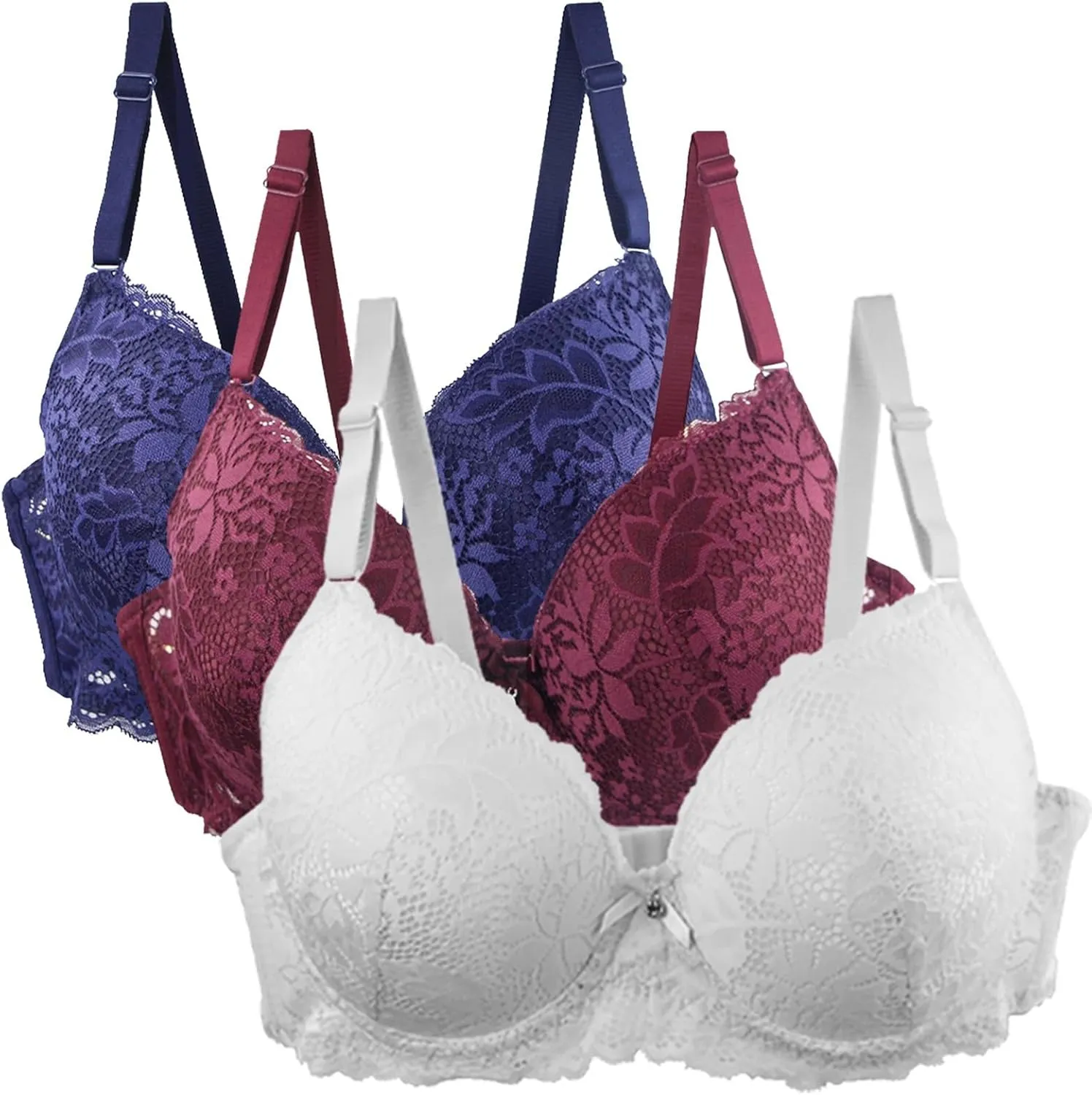 3 Piece Bra Packs Women Floral Lace Wireless Everyday Bras Push Up Smooth Bralettes Supportive Wire Free T Shirt Bra