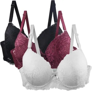 3 Piece Bra Packs Women Floral Lace Wireless Everyday Bras Push Up Smooth Bralettes Supportive Wire Free T Shirt Bra