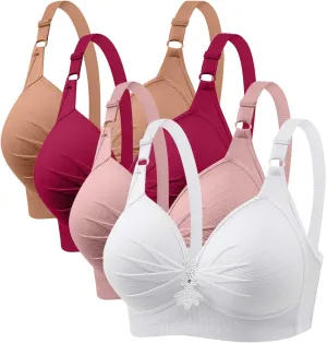 4 Piece Tshirt Bras for Women Sexy Push Up No Underwire Bra Soft Comfy Lace Everyday Bralettes Wireless Underwear Top