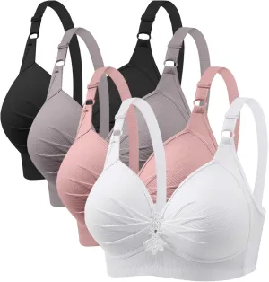 4 Piece Tshirt Bras for Women Sexy Push Up No Underwire Bra Soft Comfy Lace Everyday Bralettes Wireless Underwear Top