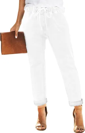 Addkaka Womens Casual Denim Jeans Pull-on Stretch Jeans Elastic Waist Jean Denim Drawstring Joggers Pants