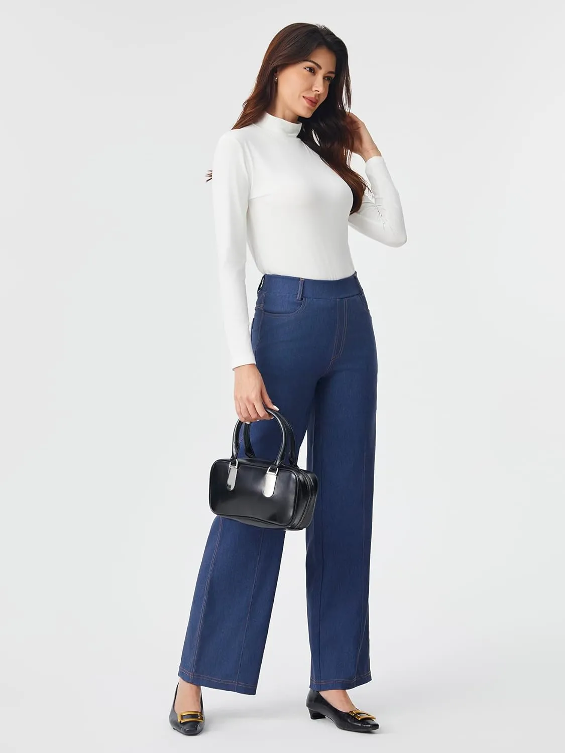 AFITNE Women's Wide Leg Jeans High Waist Pull On Jeans Trendy Loose Denim Pants with Stretchy Denim Like Material