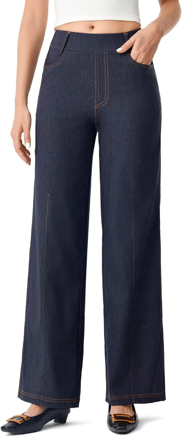 AFITNE Women's Wide Leg Jeans High Waist Pull On Jeans Trendy Loose Denim Pants with Stretchy Denim Like Material
