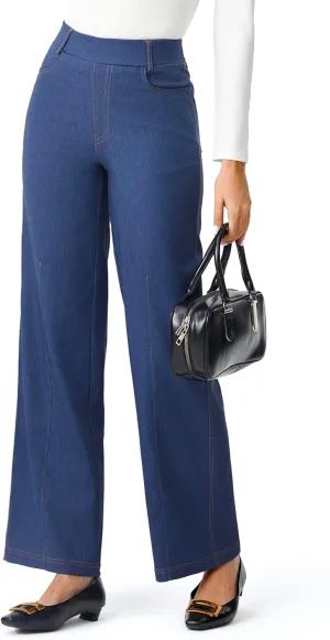 AFITNE Women's Wide Leg Jeans High Waist Pull On Jeans Trendy Loose Denim Pants with Stretchy Denim Like Material