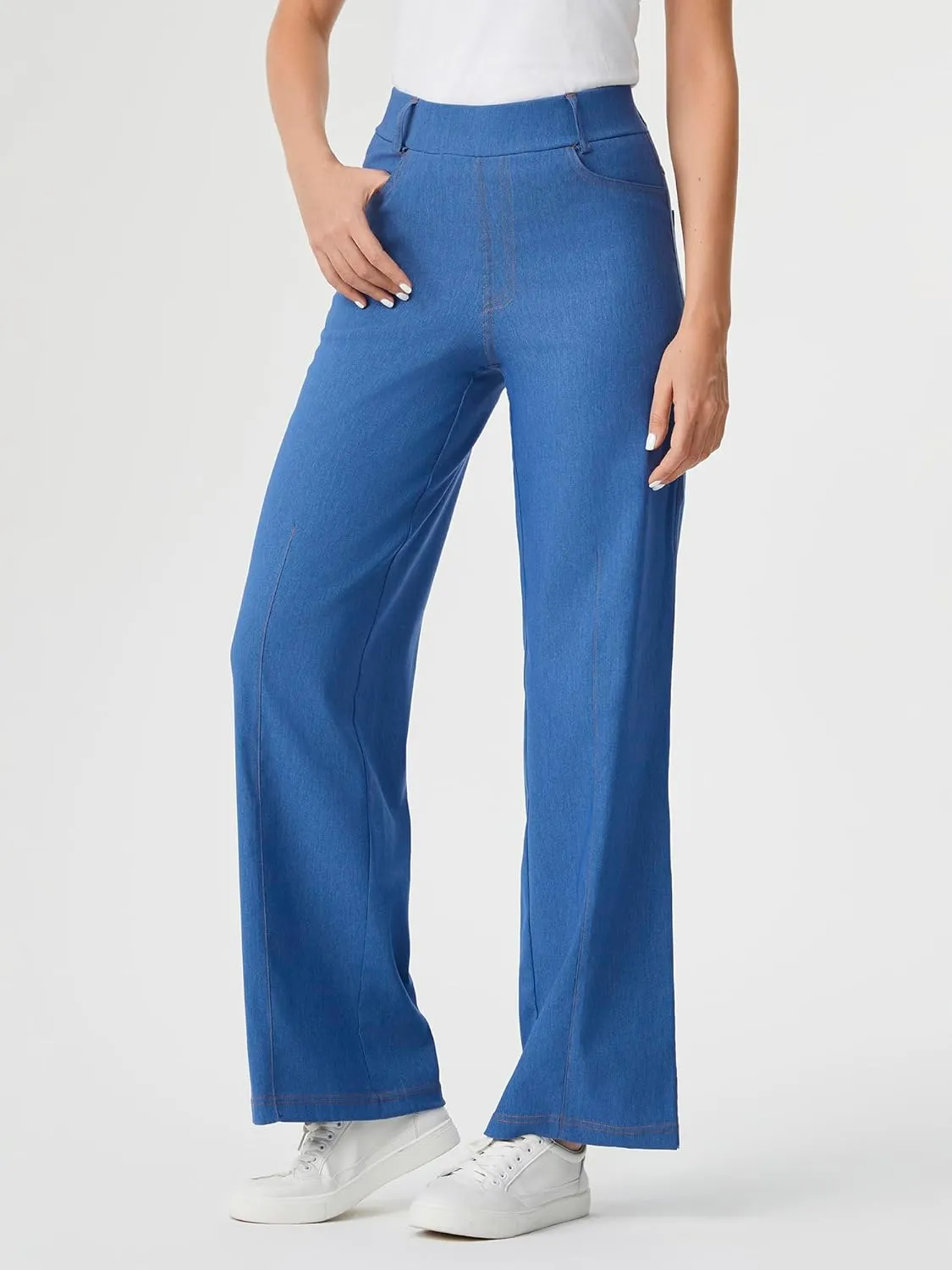 AFITNE Women's Wide Leg Jeans High Waist Pull On Jeans Trendy Loose Denim Pants with Stretchy Denim Like Material