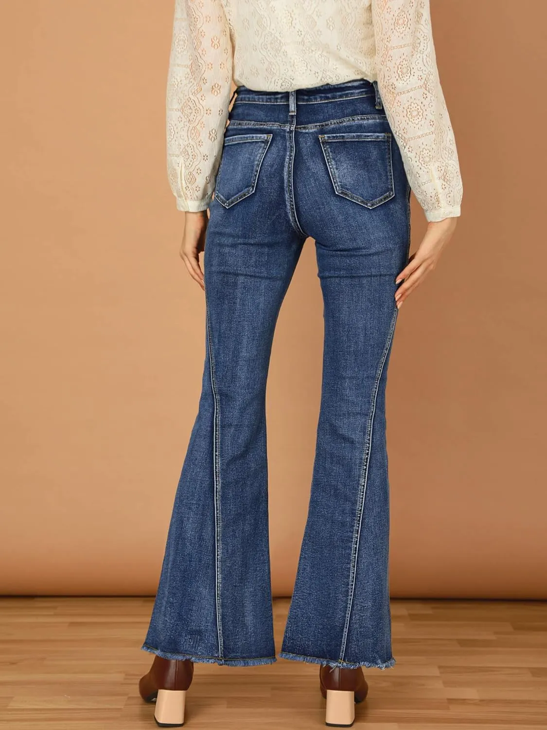 Allegra K Women's 70s Vintage Flare Jeans High Waist Stretch Denim Bell Bottoms Jeans