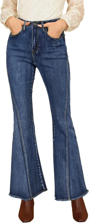 Allegra K Women's 70s Vintage Flare Jeans High Waist Stretch Denim Bell Bottoms Jeans
