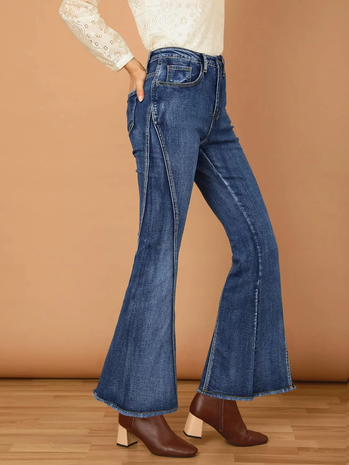 Allegra K Women's 70s Vintage Flare Jeans High Waist Stretch Denim Bell Bottoms Jeans
