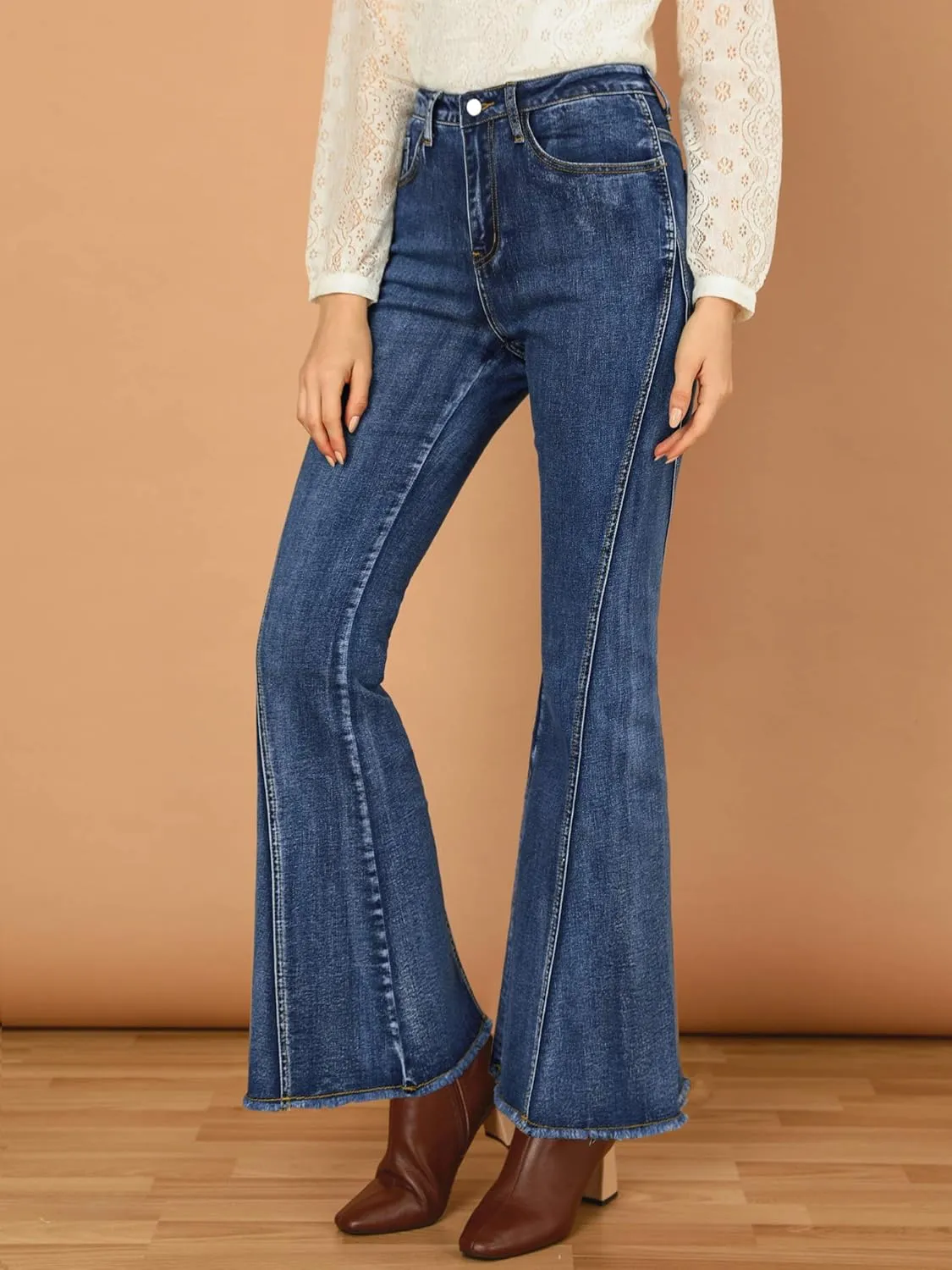 Allegra K Women's 70s Vintage Flare Jeans High Waist Stretch Denim Bell Bottoms Jeans