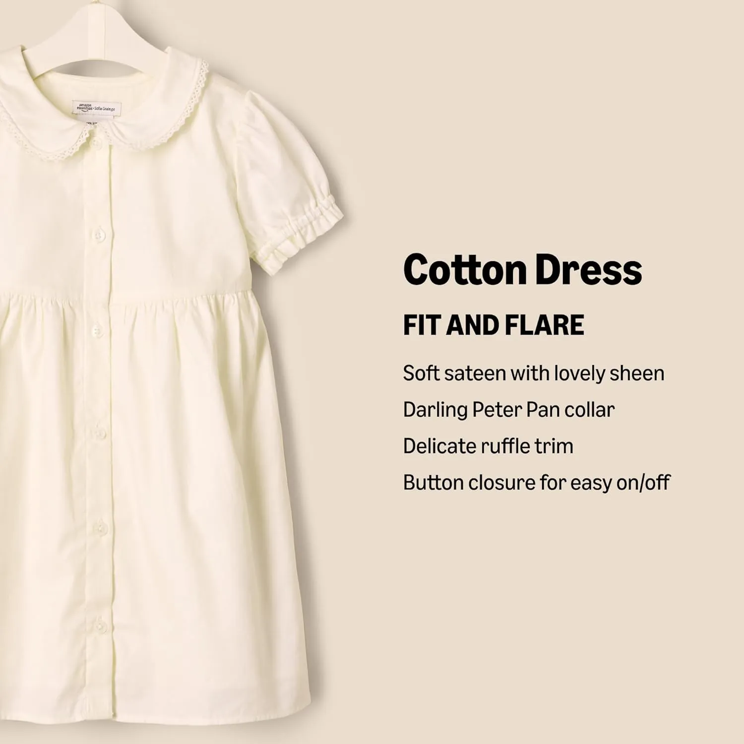 Amazon Essentials x Sofia Grainge Toddlers and Baby Girls' Cotton Sateen Dress with Collar