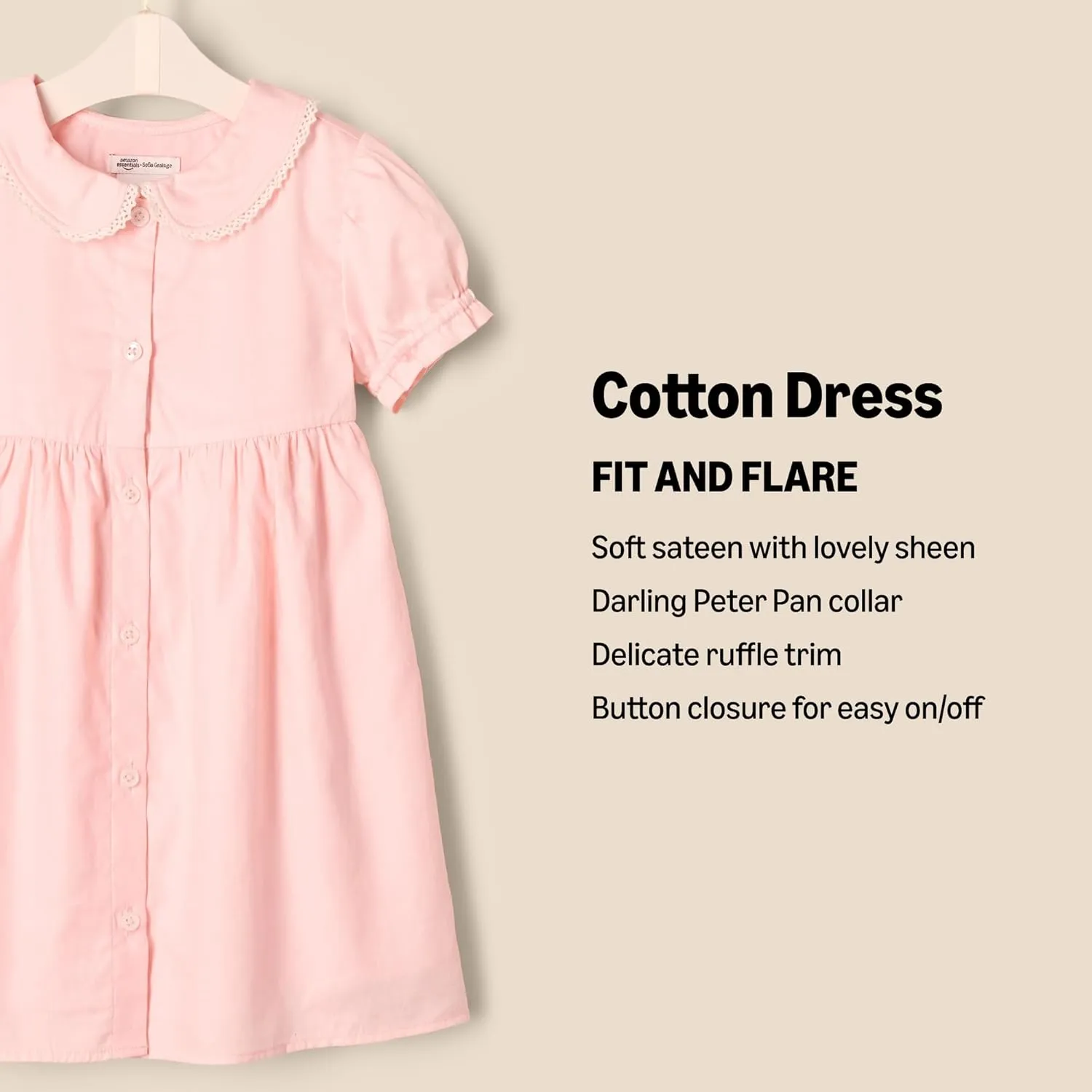 Amazon Essentials x Sofia Grainge Toddlers and Baby Girls' Cotton Sateen Dress with Collar