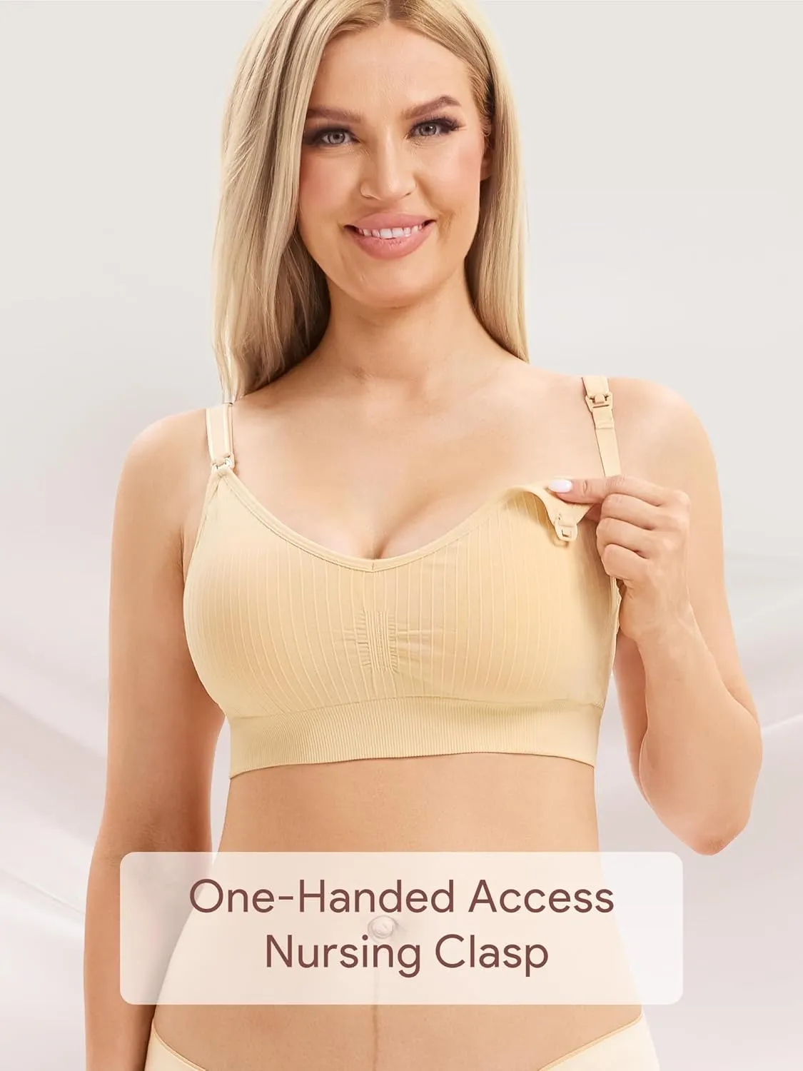 Angelhood Ribbed Nursing Bra Wireless V Neck Maternity Nursing Bra Low Cut Bralette Sleeping Breastfeeding with Extenders