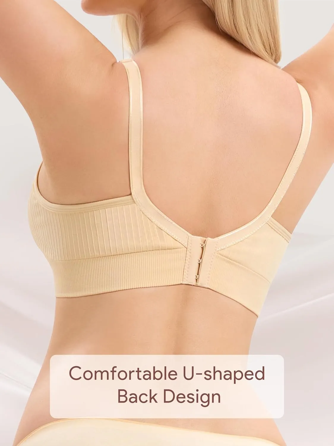 Angelhood Ribbed Nursing Bra Wireless V Neck Maternity Nursing Bra Low Cut Bralette Sleeping Breastfeeding with Extenders