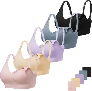 Angelhood Ribbed Nursing Bra Wireless V Neck Maternity Nursing Bra Low Cut Bralette Sleeping Breastfeeding with Extenders