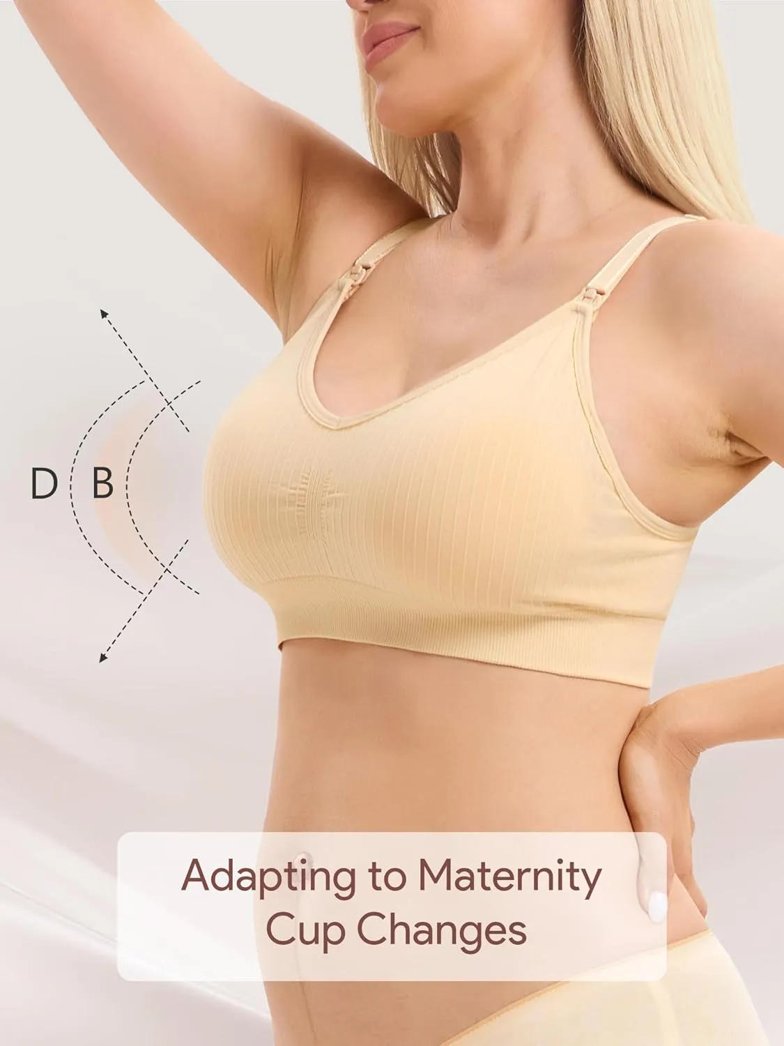 Angelhood Ribbed Nursing Bra Wireless V Neck Maternity Nursing Bra Low Cut Bralette Sleeping Breastfeeding with Extenders