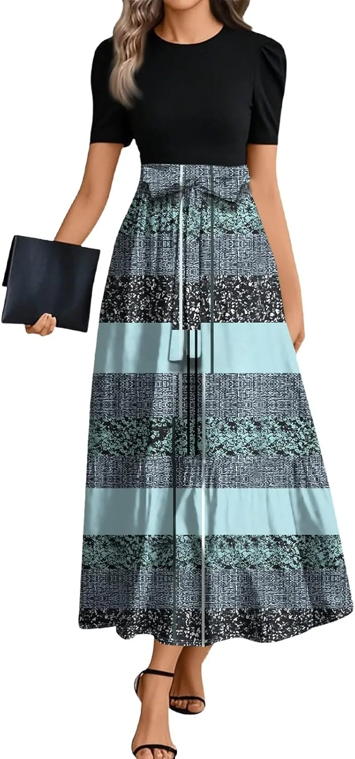 Beach Wedding Guest Dress Plus Size Floral Wrap Maxi Dress Short Sleeve Boho Outfit