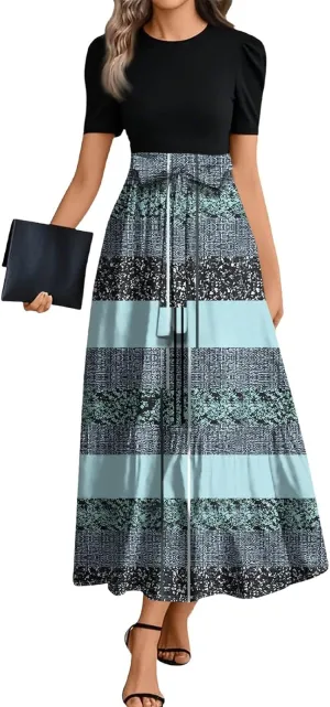 Beach Wedding Guest Dress Plus Size Floral Wrap Maxi Dress Short Sleeve Boho Outfit