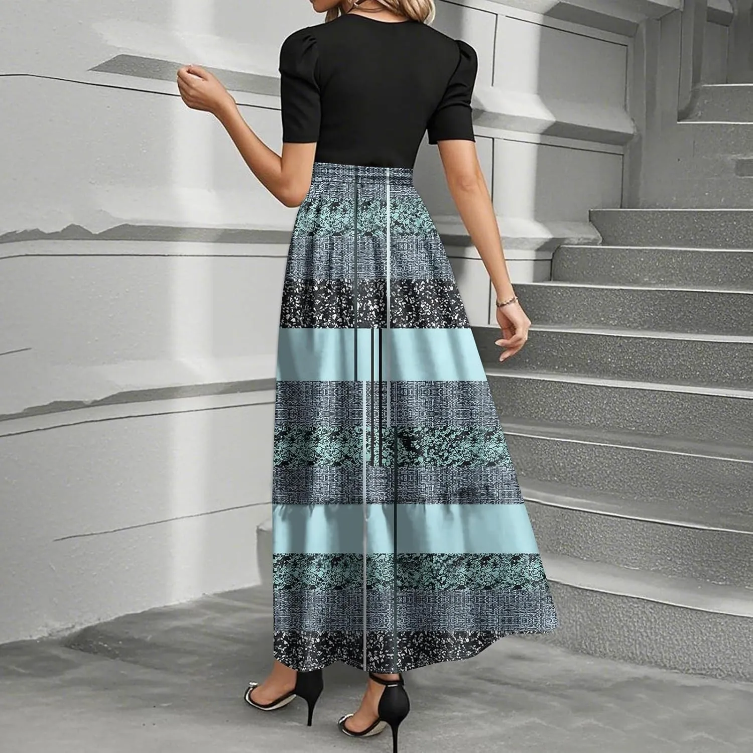 Beach Wedding Guest Dress Plus Size Floral Wrap Maxi Dress Short Sleeve Boho Outfit