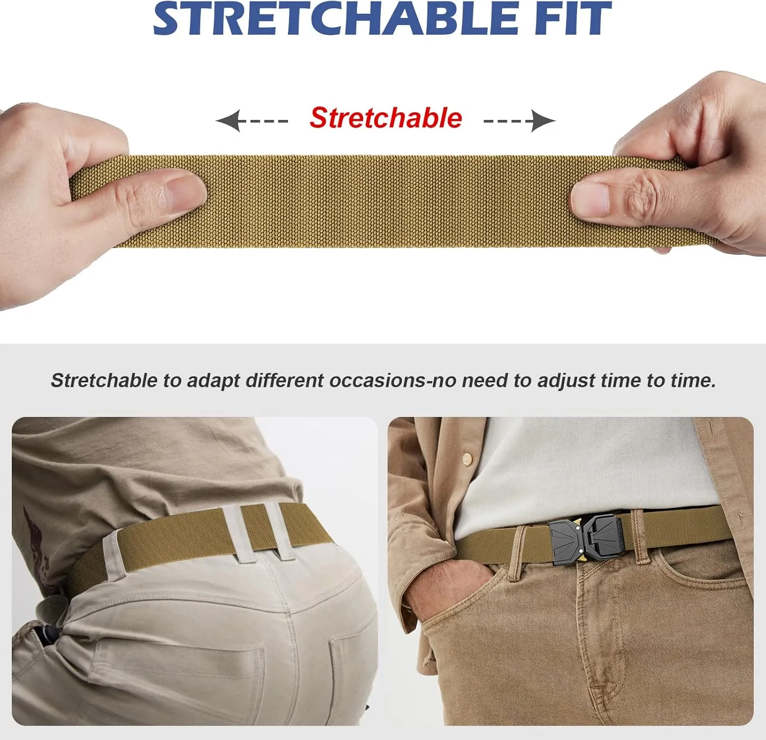 BESTKEE Belt for Men - Tactical Belt Stretch Nylon Work Web Belts Ideal for Gift