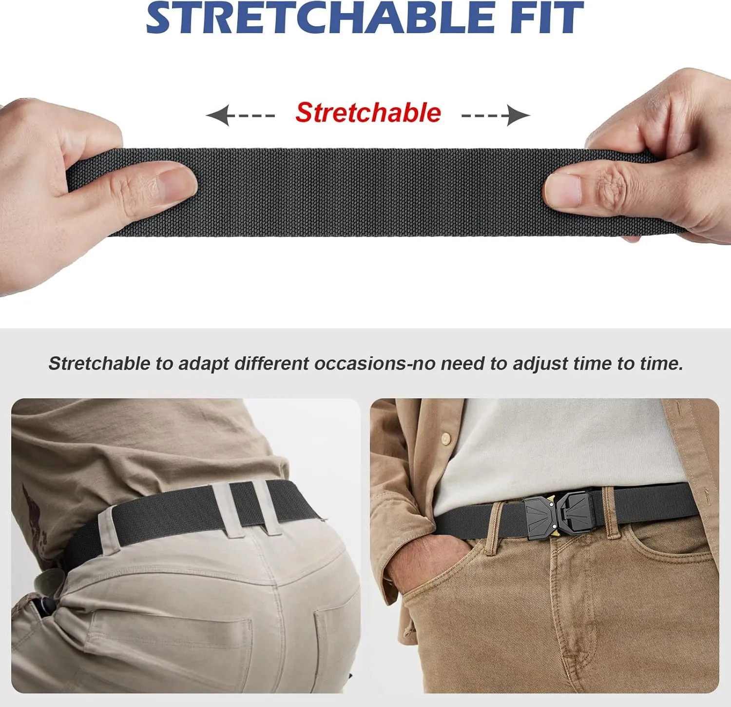 BESTKEE Belt for Men - Tactical Belt Stretch Nylon Work Web Belts Ideal for Gift