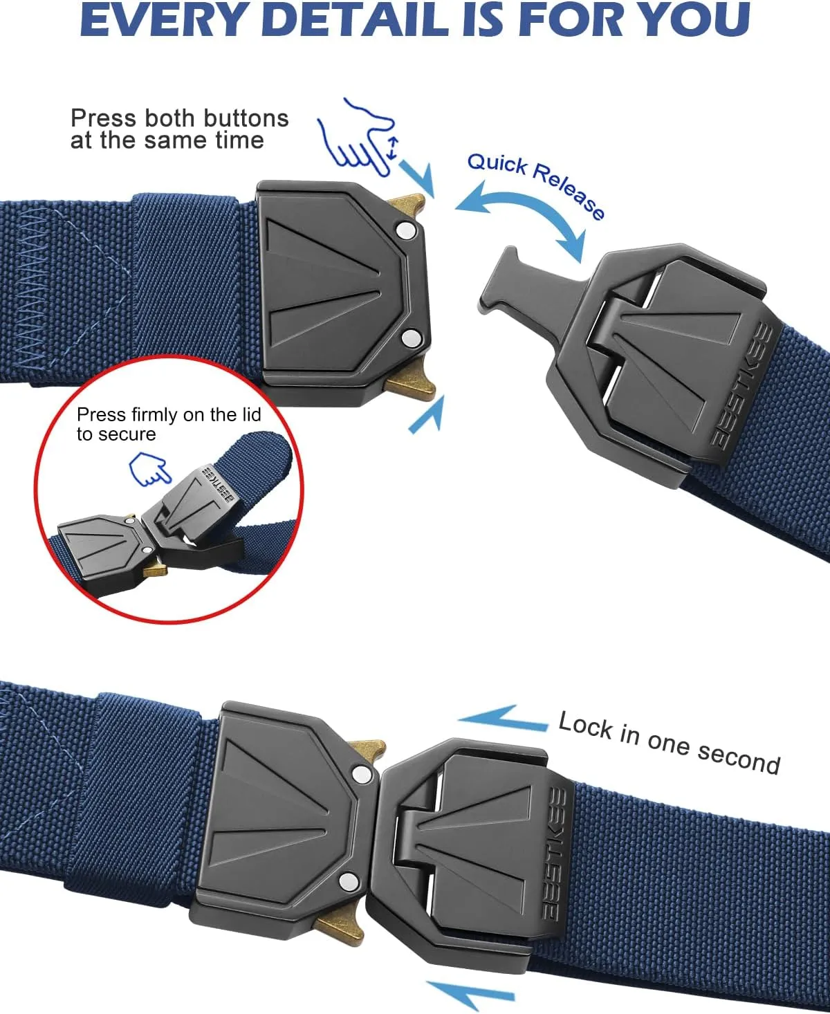 BESTKEE Belt for Men - Tactical Belt Stretch Nylon Work Web Belts Ideal for Gift