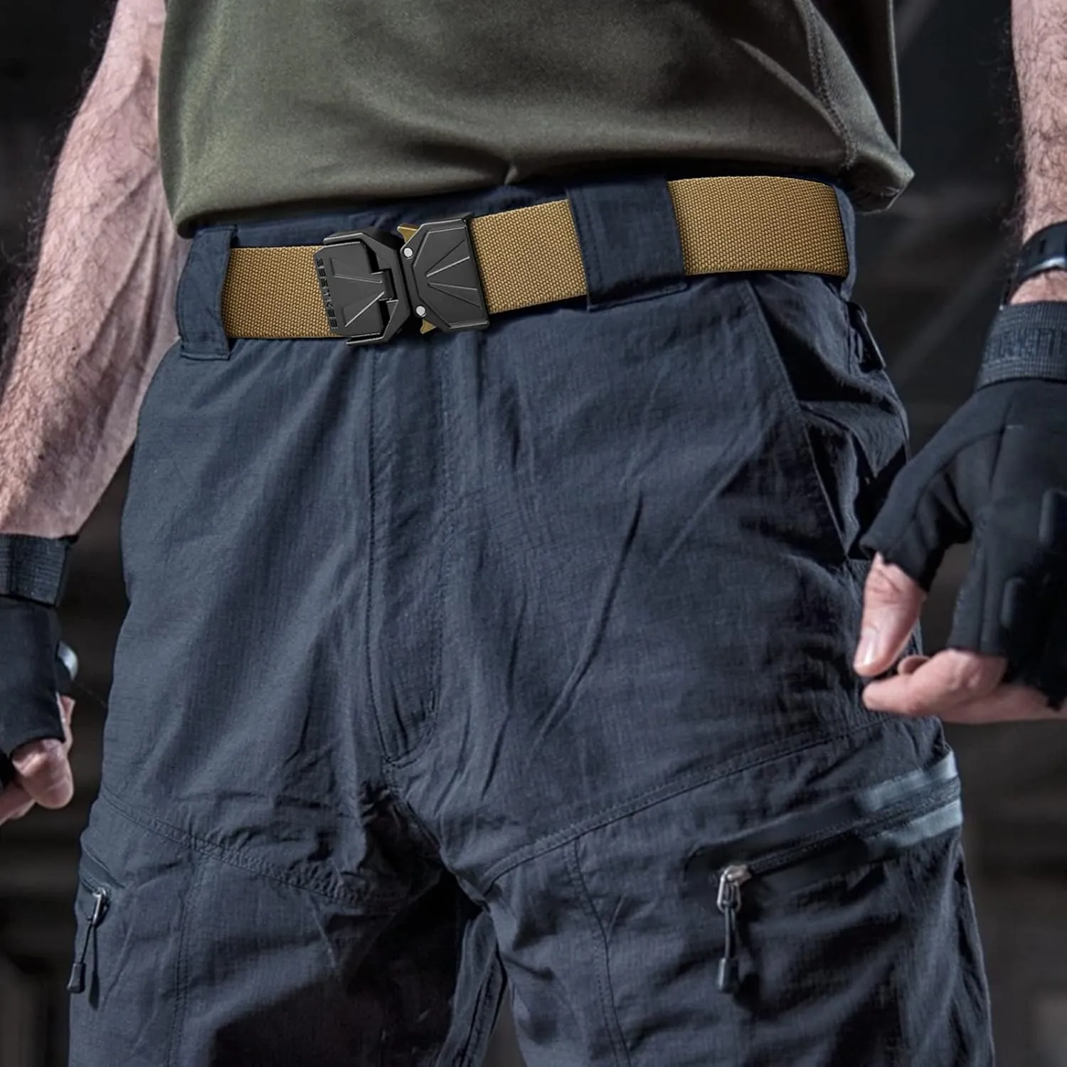 BESTKEE Belt for Men - Tactical Belt Stretch Nylon Work Web Belts Ideal for Gift
