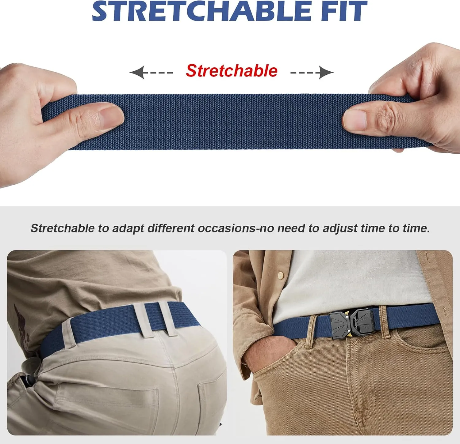 BESTKEE Belt for Men - Tactical Belt Stretch Nylon Work Web Belts Ideal for Gift