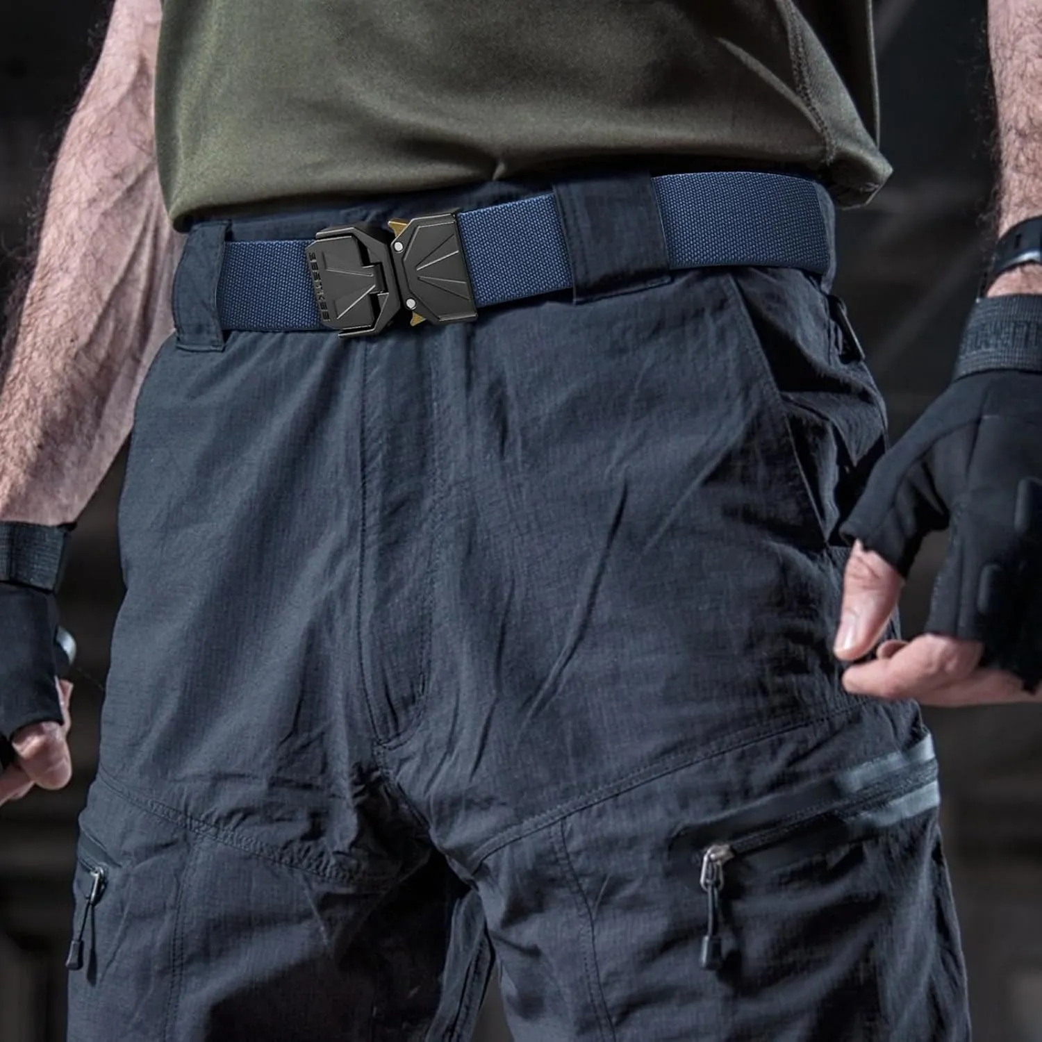 BESTKEE Belt for Men - Tactical Belt Stretch Nylon Work Web Belts Ideal for Gift