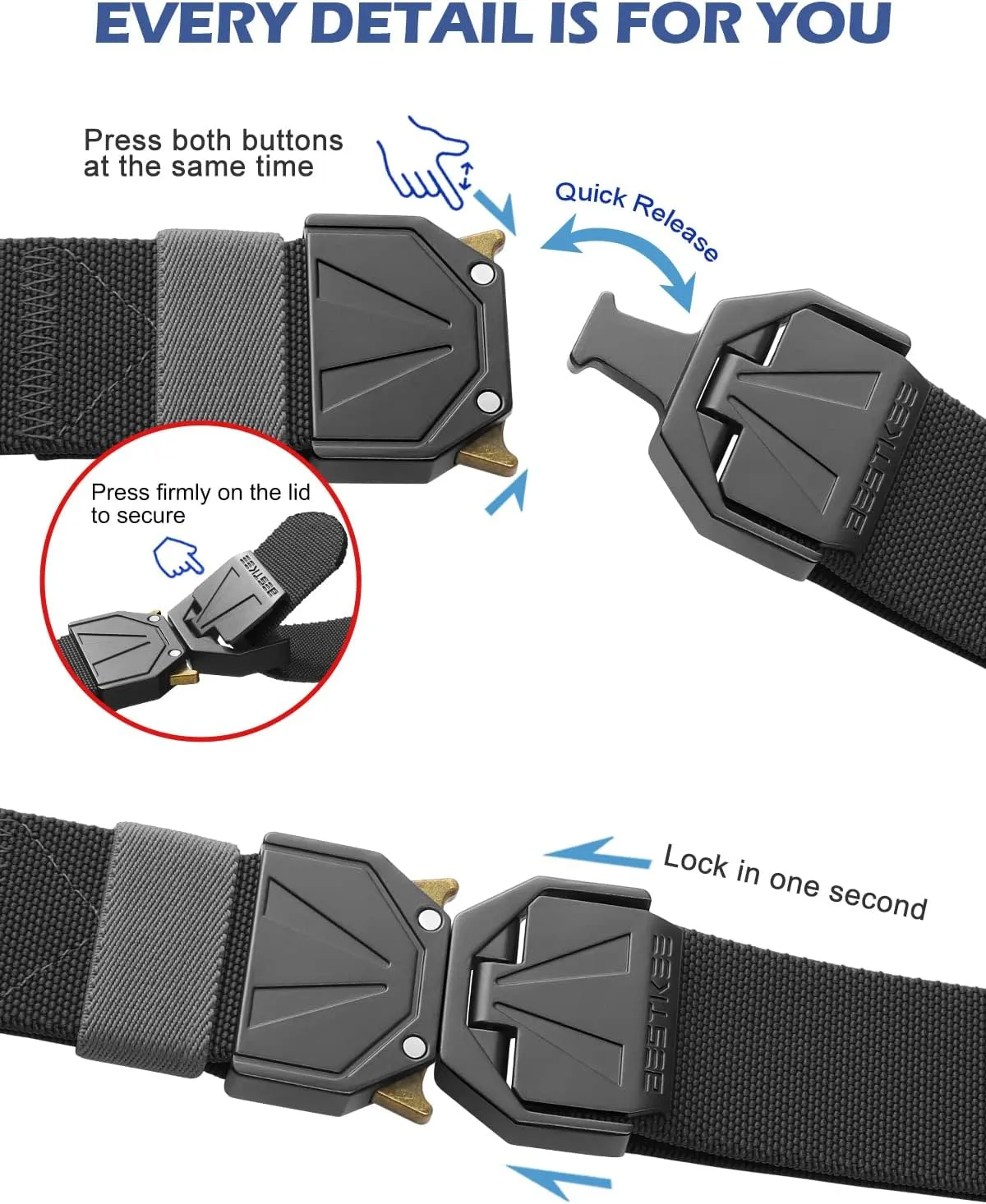 BESTKEE Belt for Men - Tactical Belt Stretch Nylon Work Web Belts Ideal for Gift