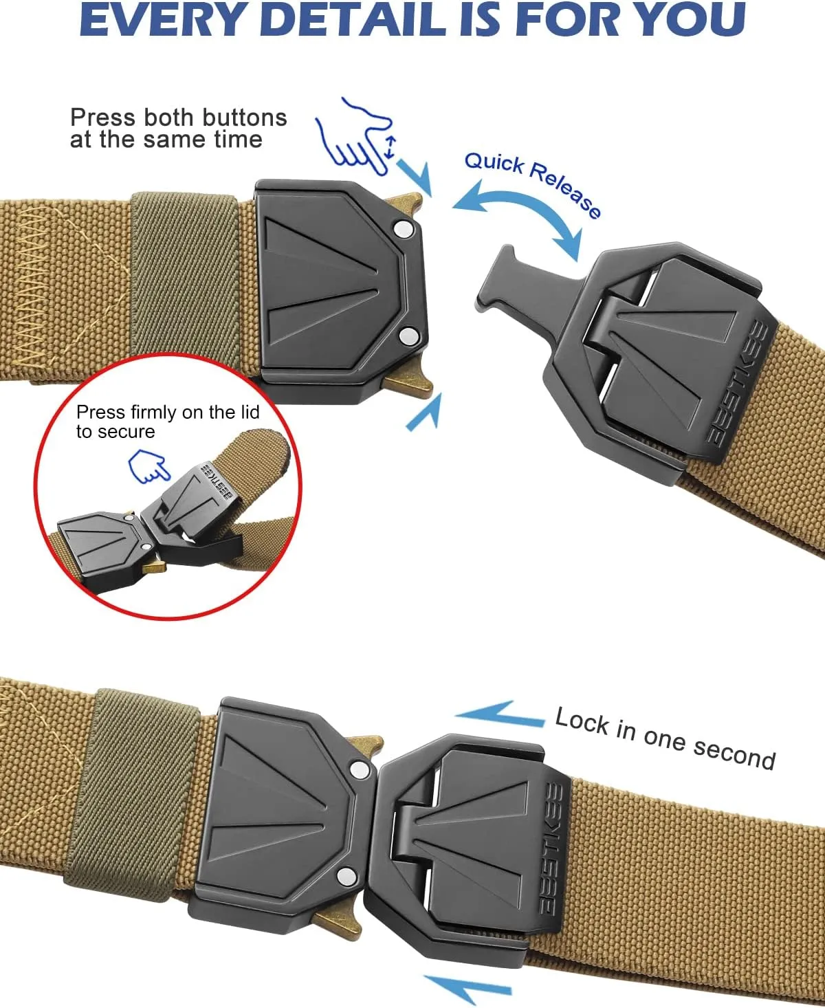 BESTKEE Belt for Men - Tactical Belt Stretch Nylon Work Web Belts Ideal for Gift