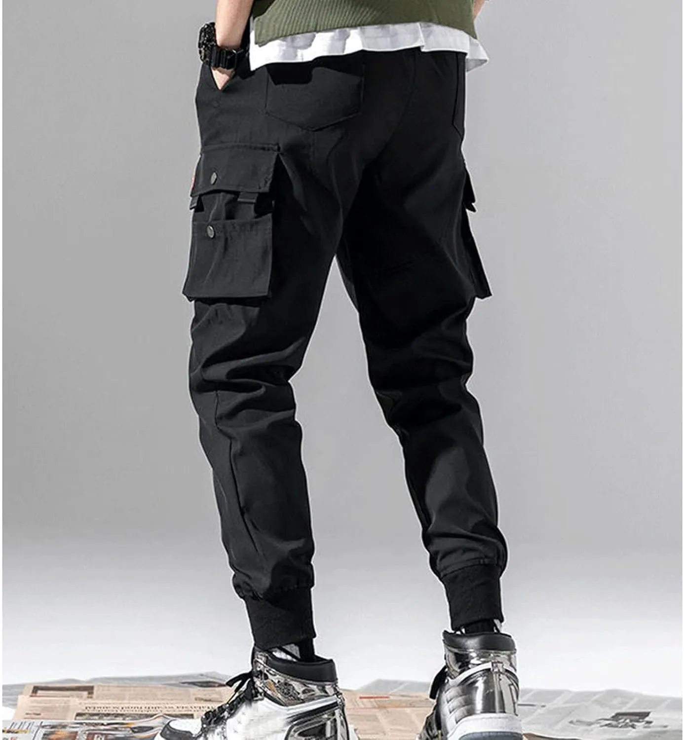 BIFUTON Cargo Pants Men Streetwear Joggers Pants Elastic Waist Hiking Pants Drawstring Cargo Sweatpants with Multi Pockets