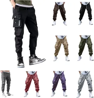 BIFUTON Cargo Pants Men Streetwear Joggers Pants Elastic Waist Hiking Pants Drawstring Cargo Sweatpants with Multi Pockets