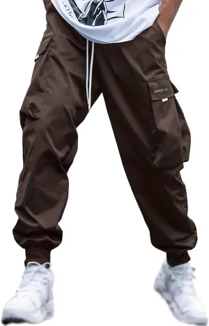 BIFUTON Cargo Pants Men Streetwear Joggers Pants Elastic Waist Hiking Pants Drawstring Cargo Sweatpants with Multi Pockets