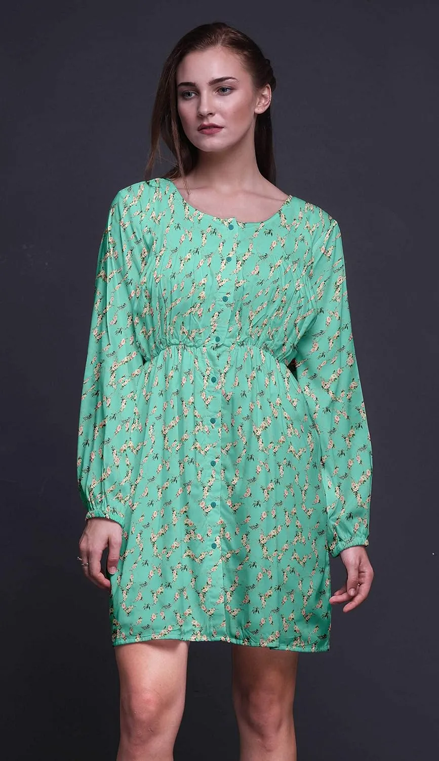 Bimba Button Down Midi Shift Dress Women Fashion Summer Causal Tunic Dress