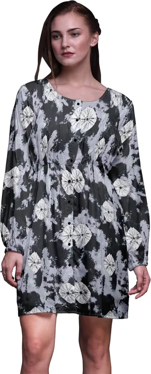 Bimba Gray Bandhani Tie-Dye Button Down Midi Shift Dress Women Shirt Summer Causal Tunic-XXX-Large