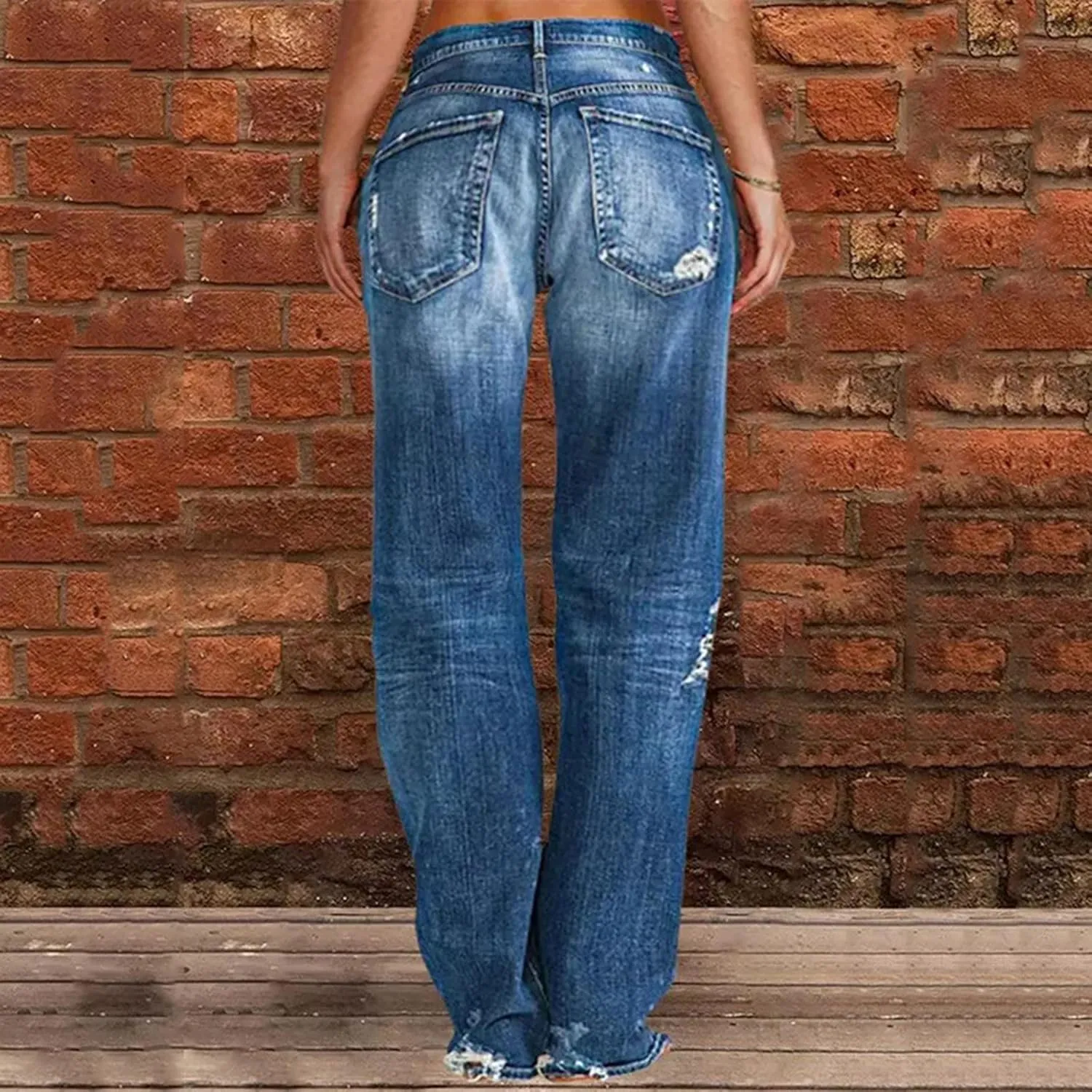 Black Pants for Women Jeans Mid Women’s Poket Lace Denim Casual Women's Jeans Straight Leg Denim Pants Womens High