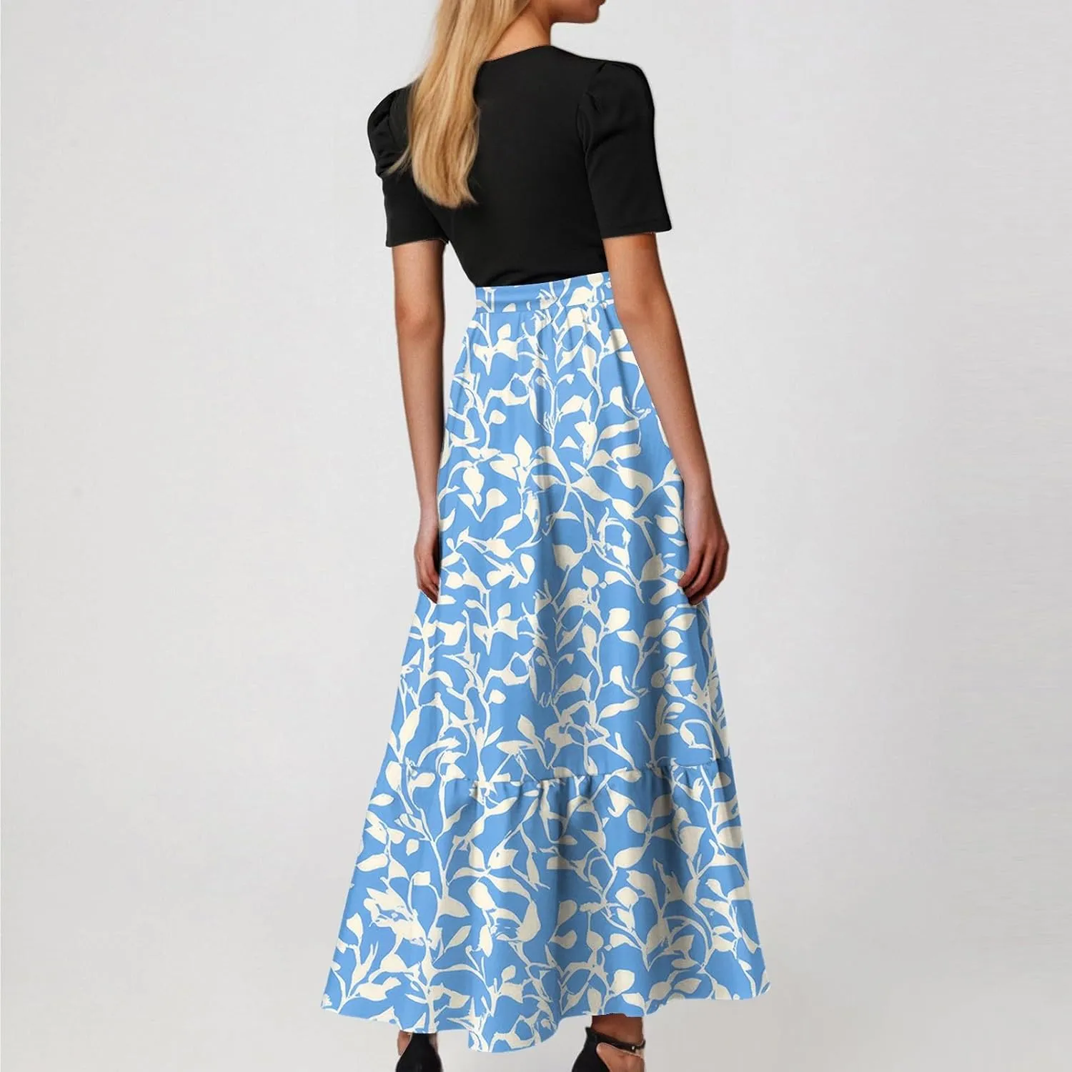 Bohemian Maxi Dresses for Women Plus Size Floral Print Wrap Dress Ruffle Hem Trendy Outfit