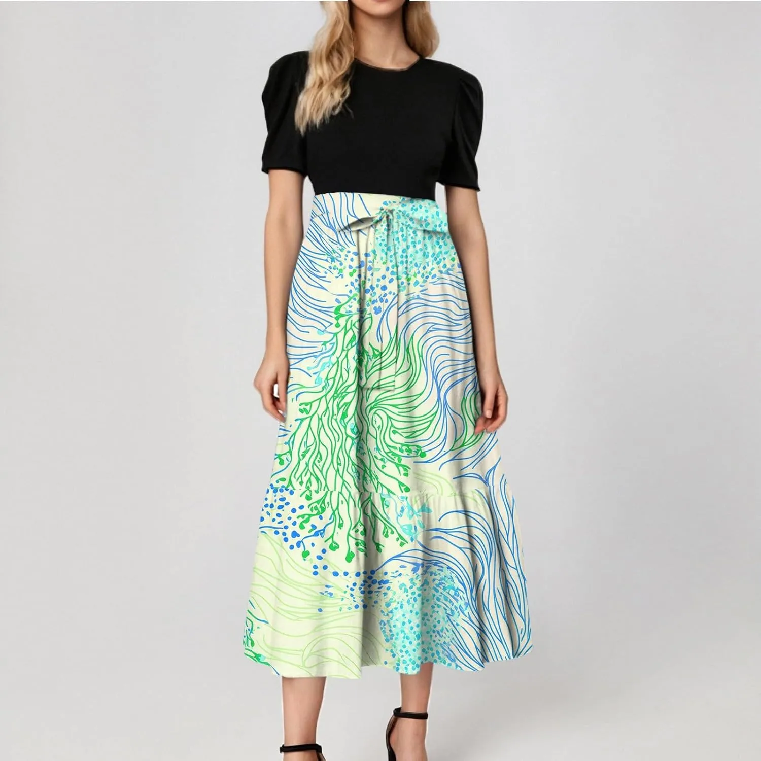 Bohemian Maxi Dresses for Women Plus Size Floral Print Wrap Dress Ruffle Hem Trendy Outfit
