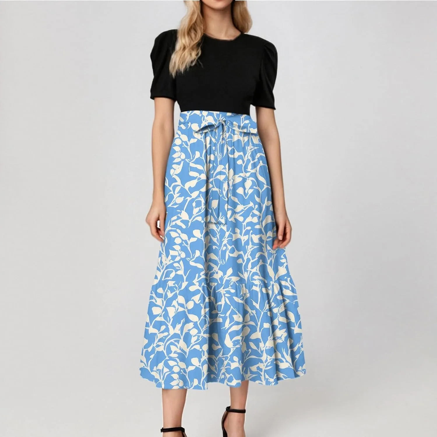 Bohemian Maxi Dresses for Women Plus Size Floral Print Wrap Dress Ruffle Hem Trendy Outfit