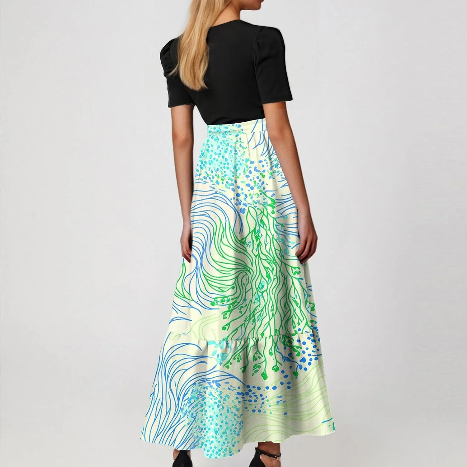 Bohemian Maxi Dresses for Women Plus Size Floral Print Wrap Dress Ruffle Hem Trendy Outfit