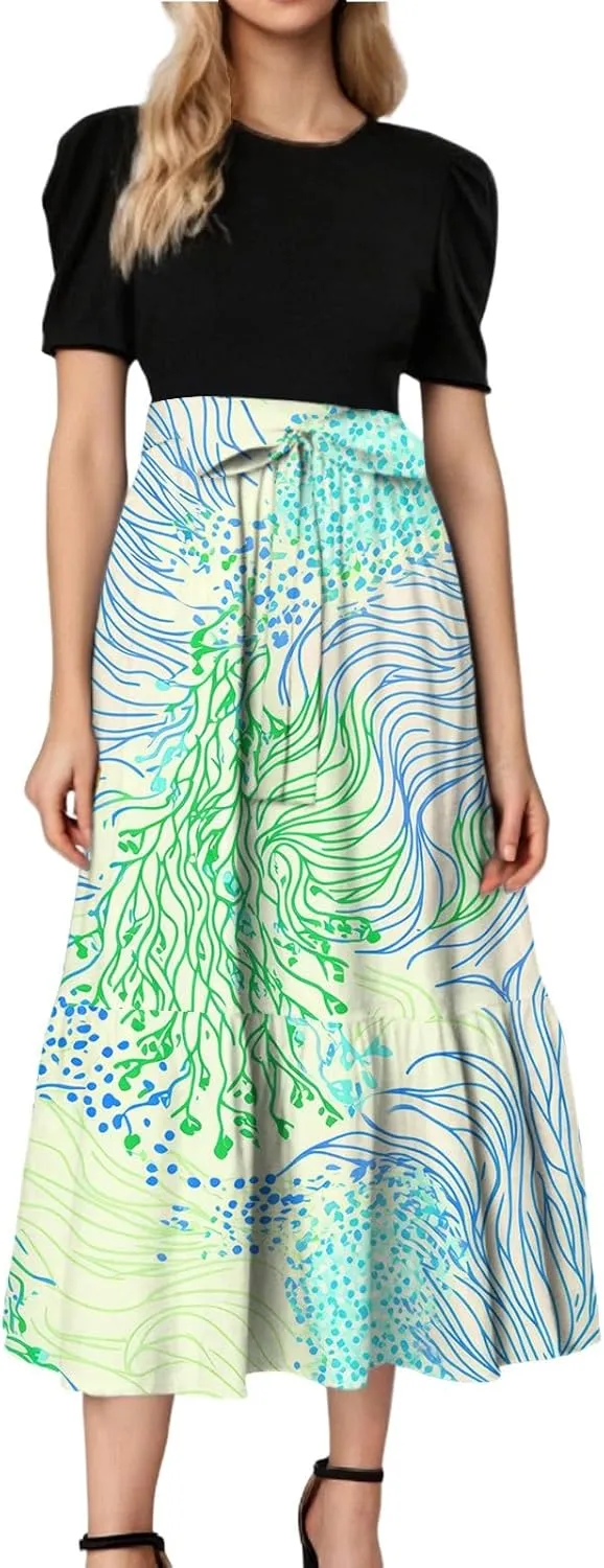 Bohemian Maxi Dresses for Women Plus Size Floral Print Wrap Dress Ruffle Hem Trendy Outfit