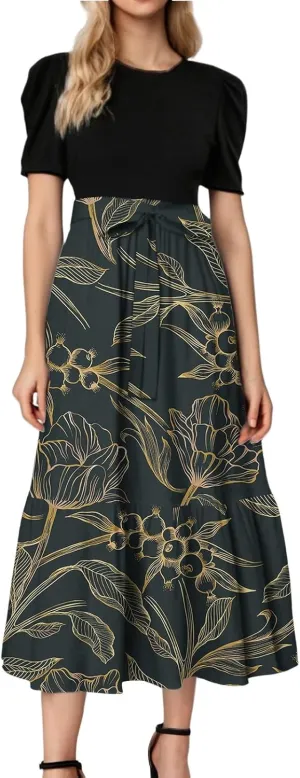 Bohemian Maxi Dresses for Women Plus Size Floral Print Wrap Dress Ruffle Hem Trendy Outfit