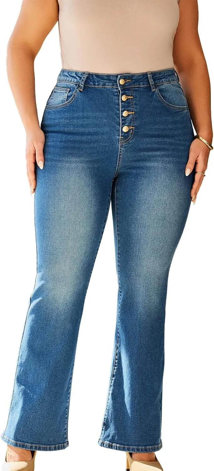 Boot Cut Jeans for Woman Stretch Jeans with high Waisted & Womens Bootcut Jeans with a 4 Button Closure Standard