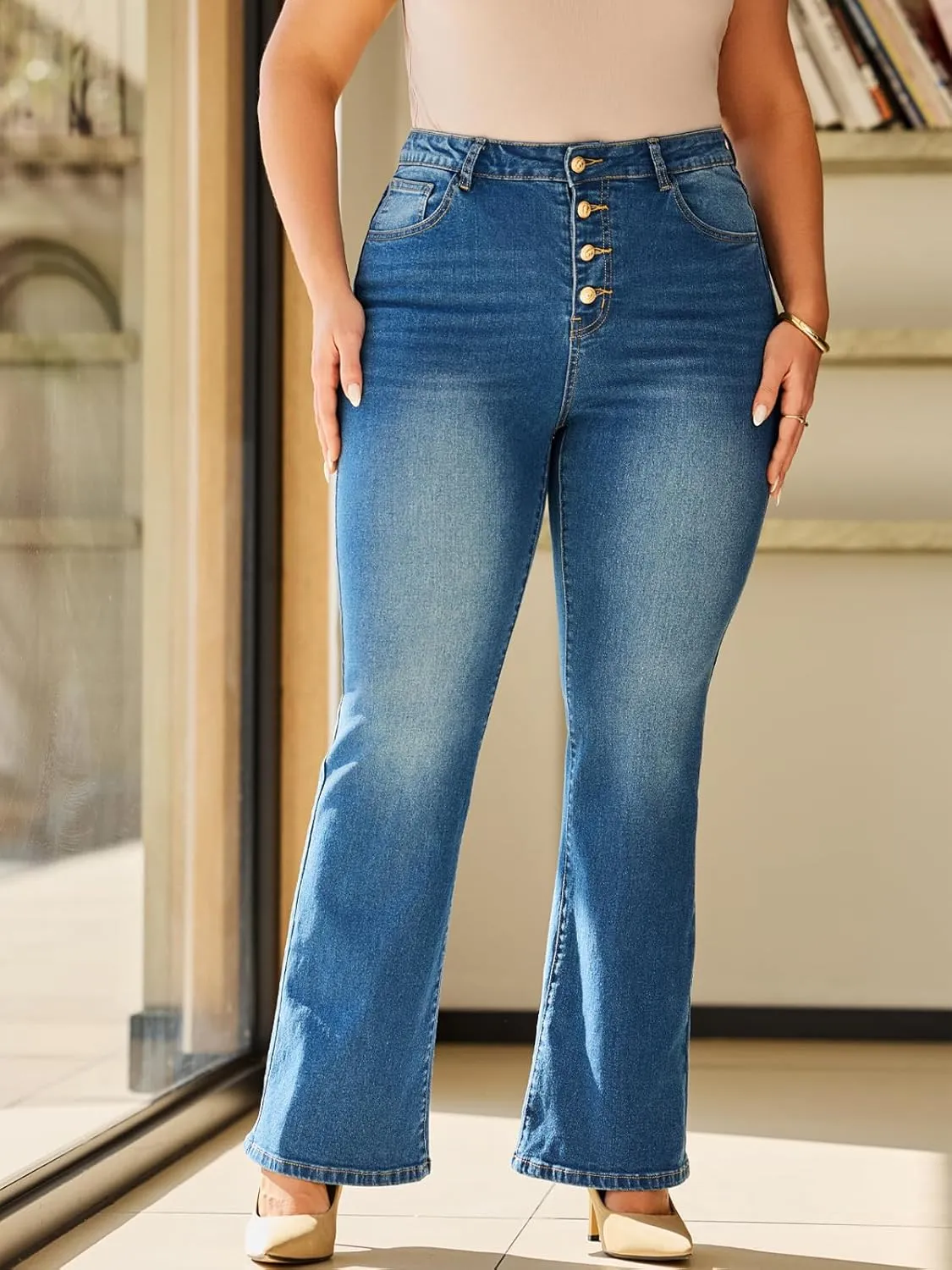 Boot Cut Jeans for Woman Stretch Jeans with high Waisted & Womens Bootcut Jeans with a 4 Button Closure Standard