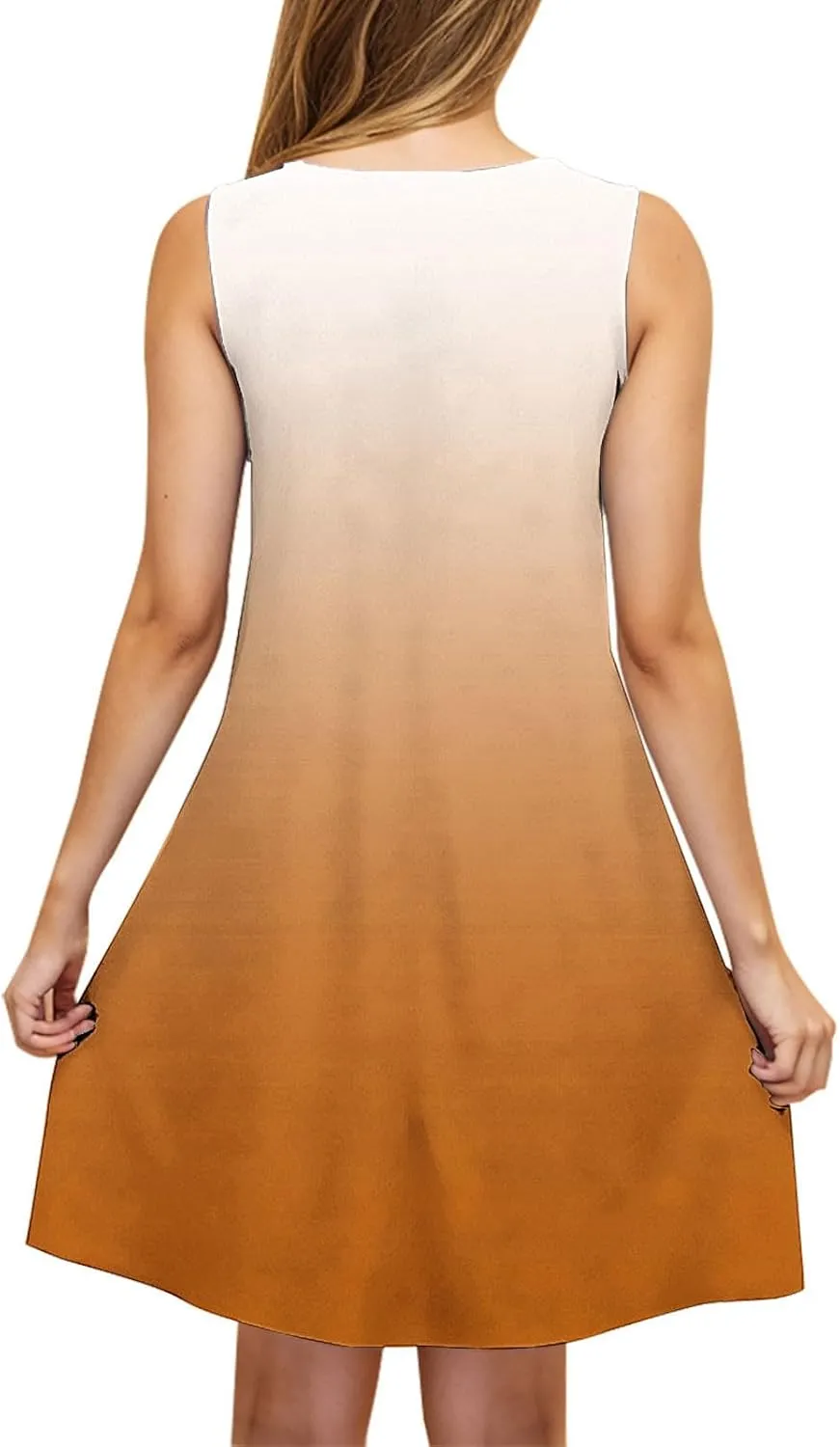 Borniu Womens Summer Casual Tank Dress Sleeveless Scoop Neck T Shirt Sundress Flowy Gradient Swing Beach Vacation Dresses